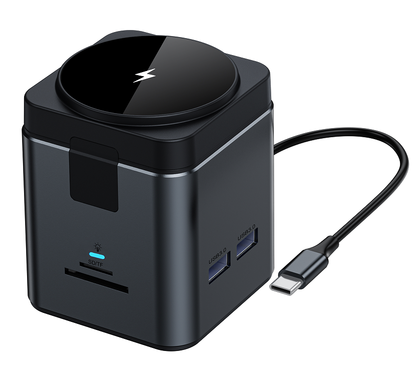W15 9-in-1 Built-in Cable 15W Wireless Charging Type-C Docking Hub