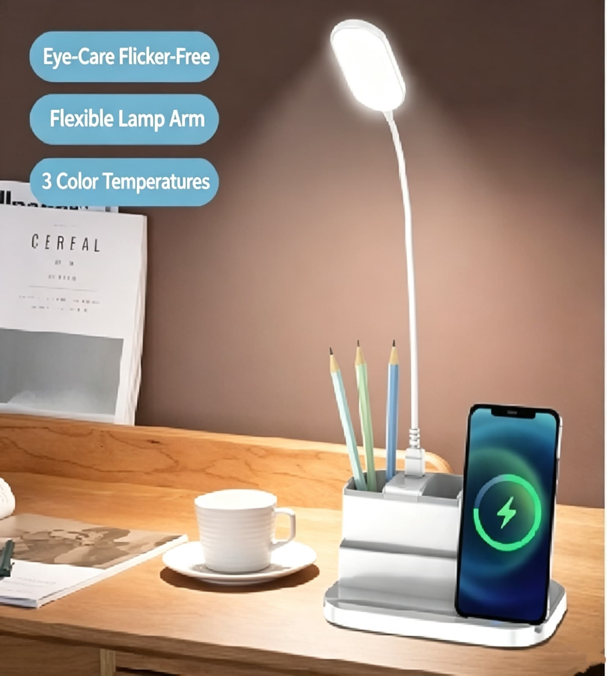 T700 3‑in‑1 Pen Holder Eye‑Care Desk Lamp Wireless Charger
