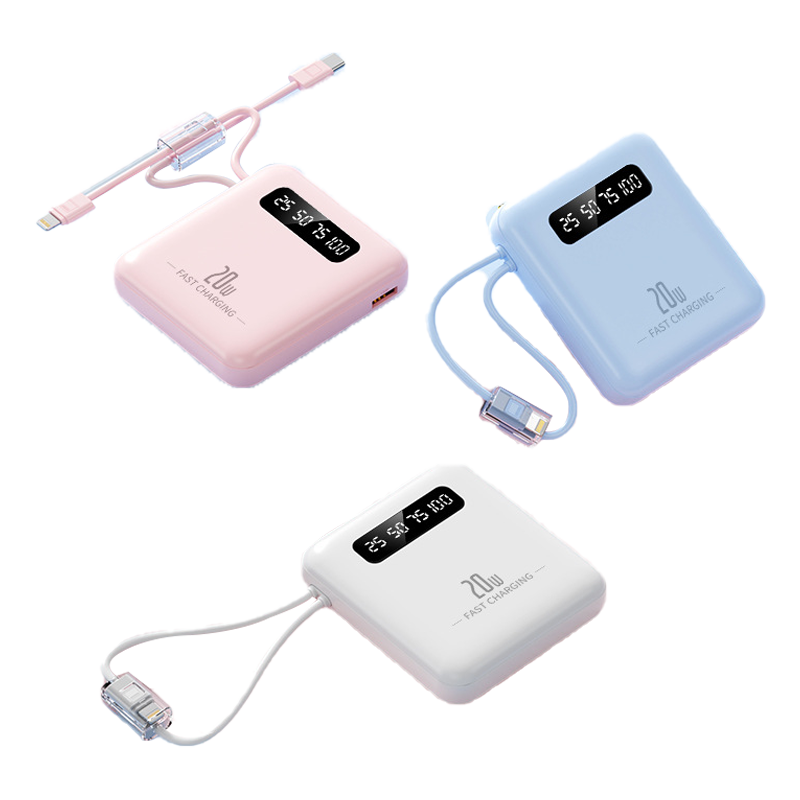 CW‑1325M Mini Cute Cartoon Portable Power Bank With Built‑in Dual‑head Cable