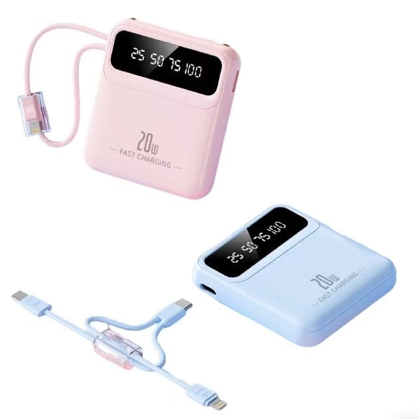 CW‑1322M Mini Cute Cartoon Portable Power Bank With Separable Dual‑head Cable