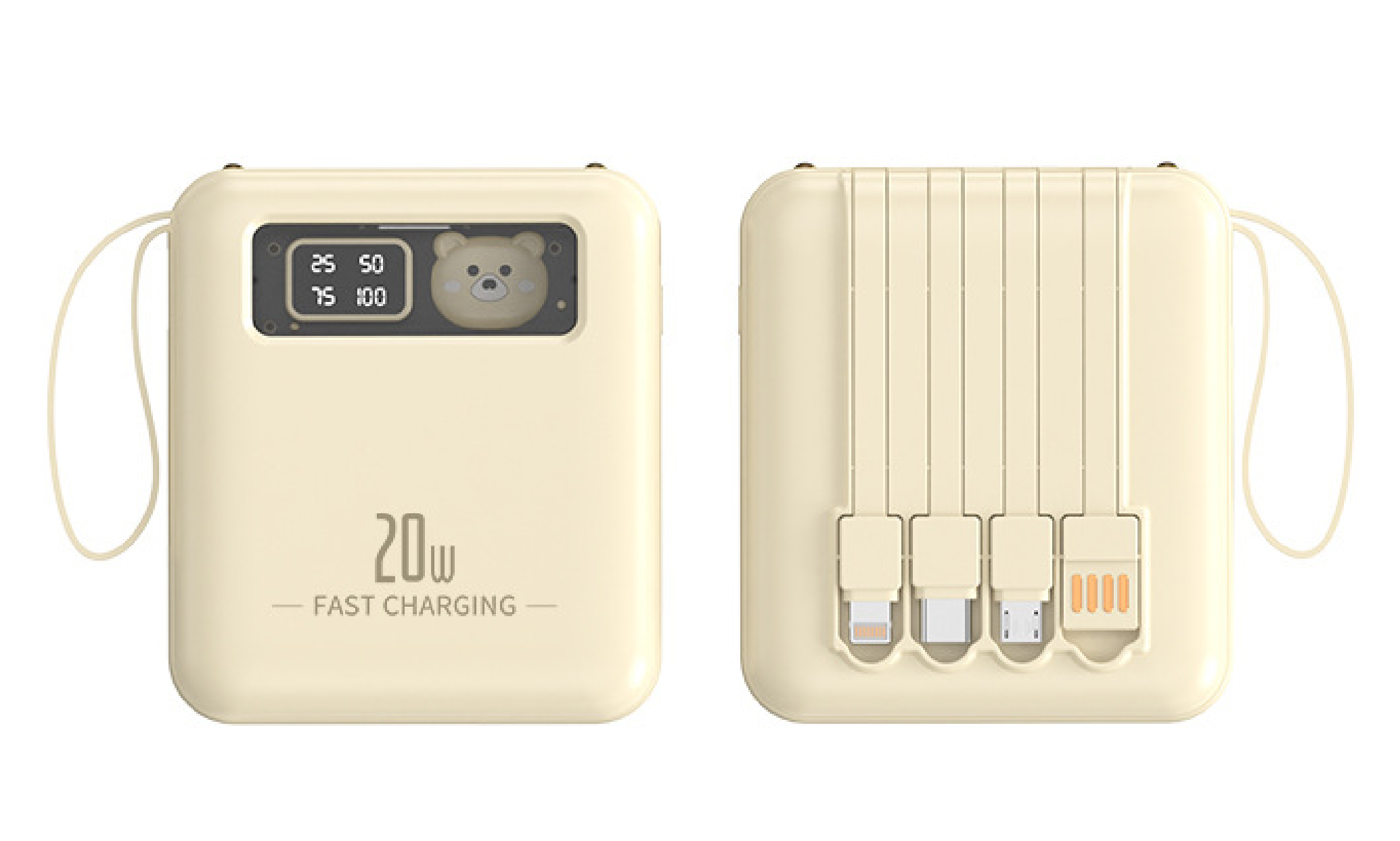 CW‑1214M Mini Cute Cartoon Bear Portable Power Bank With Four Built‑in Cables