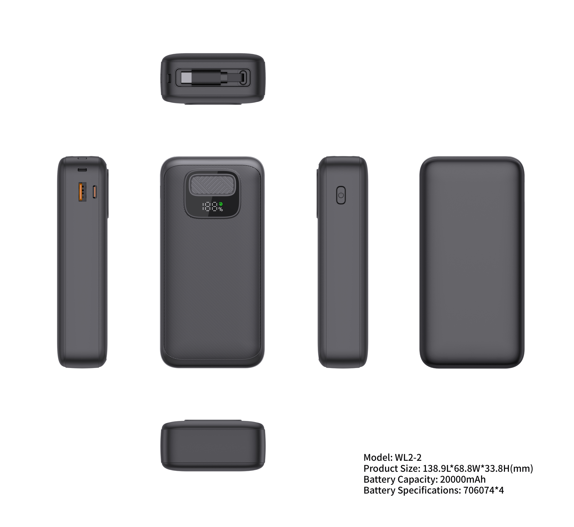 CW‑WL2‑2 D Retractable Cable Super Fast Charging Power Bank