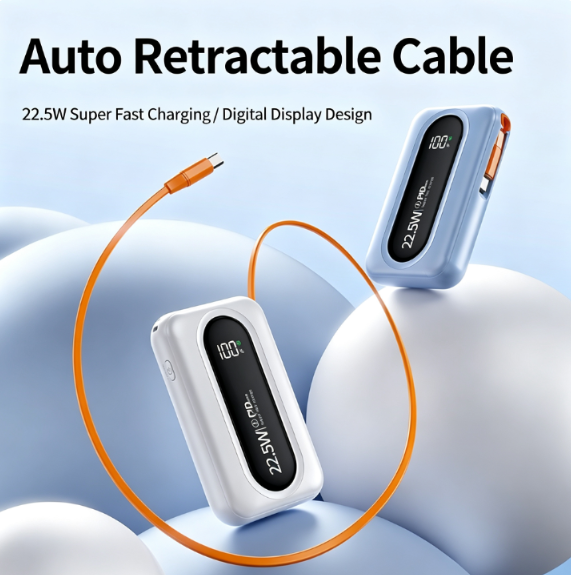 CW‑386DX Retractable Cable Super Fast Charging Power Bank