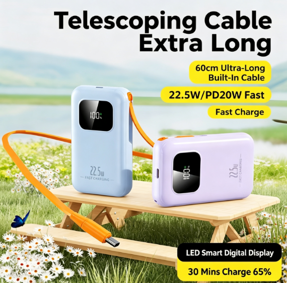 CW‑DX385 Retractable Cable Super Fast Charging Power Bank
