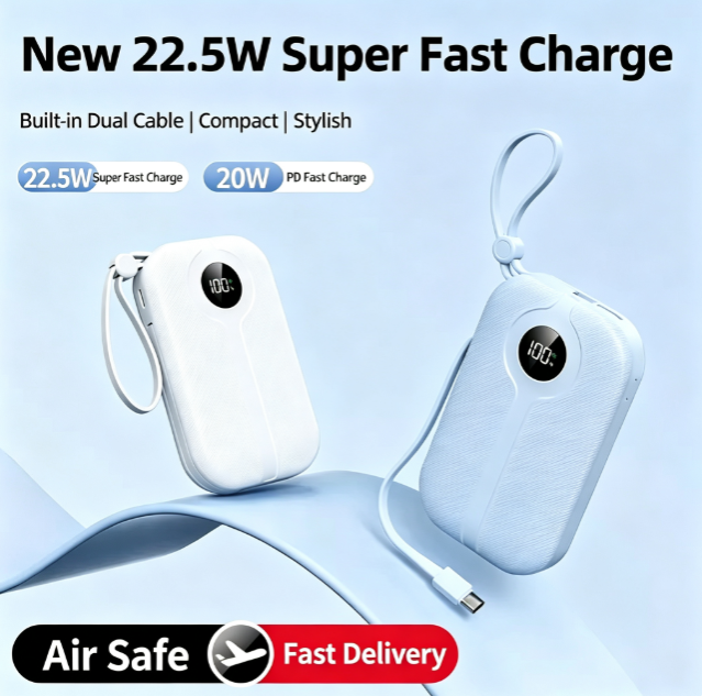 CW‑063BY 20000mAh 22.5W Super Fast Charging Built‑in Cable Power Bank