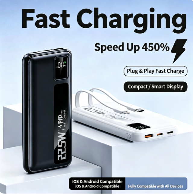 CW‑065KC 22.5W Super Fast Charging Built‑in Cable Slim Power Bank
