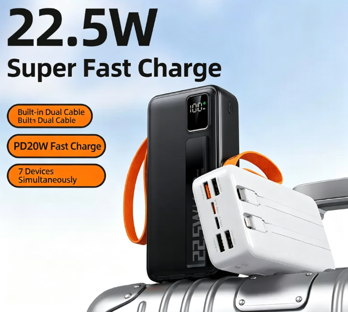 CW‑066KC 30000mAh 22.5W Super Fast Charging Dual Built‑in Cables Power Bank