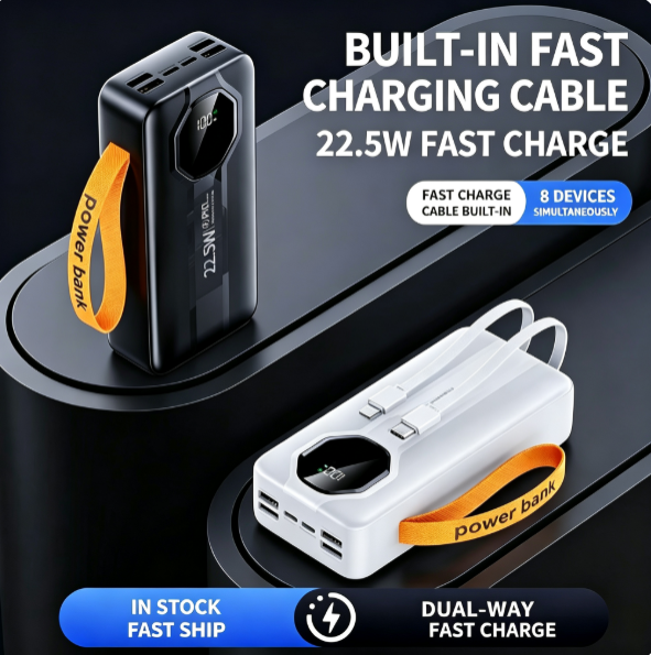 CW-069KC 22.5W Super Fast Charging 30000mAh Power Bank with Built-in Fast Charging Cables
