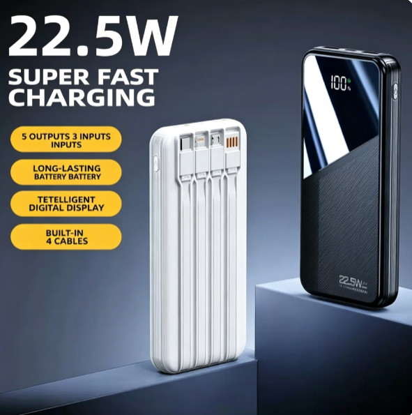 CW-070KC 22.5W Super Fast Charging 10000mAh Power Bank with Four Built-in Cables