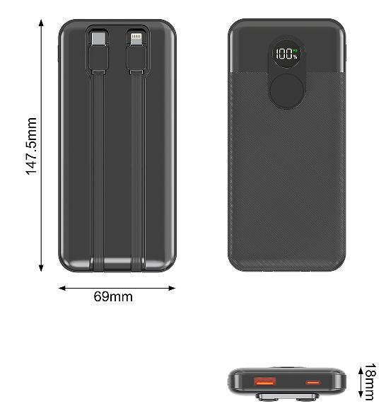 CW-081QC 22.5W 10000mAh Built-in Dual Cables Power Bank