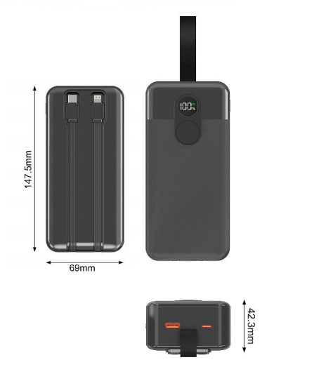 CW-082QC 22.5W 30000mAh Built-in Dual Cables Large Capacity Power Bank