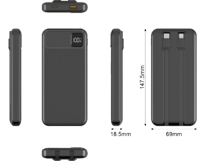 CW-086QC 22.5W 10000mAh Built-in Dual Cables Portable Power Bank