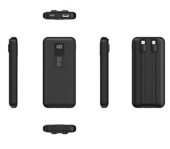 CW-087QC 22.5W 10000mAh Built-in Dual Cables Striped Power Bank