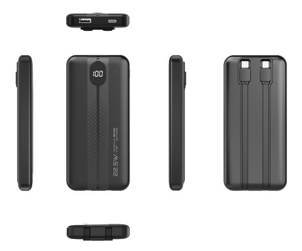 CW-091QC 22.5W 10000mAh Built-in Dual Cables Perforated Texture Power Bank
