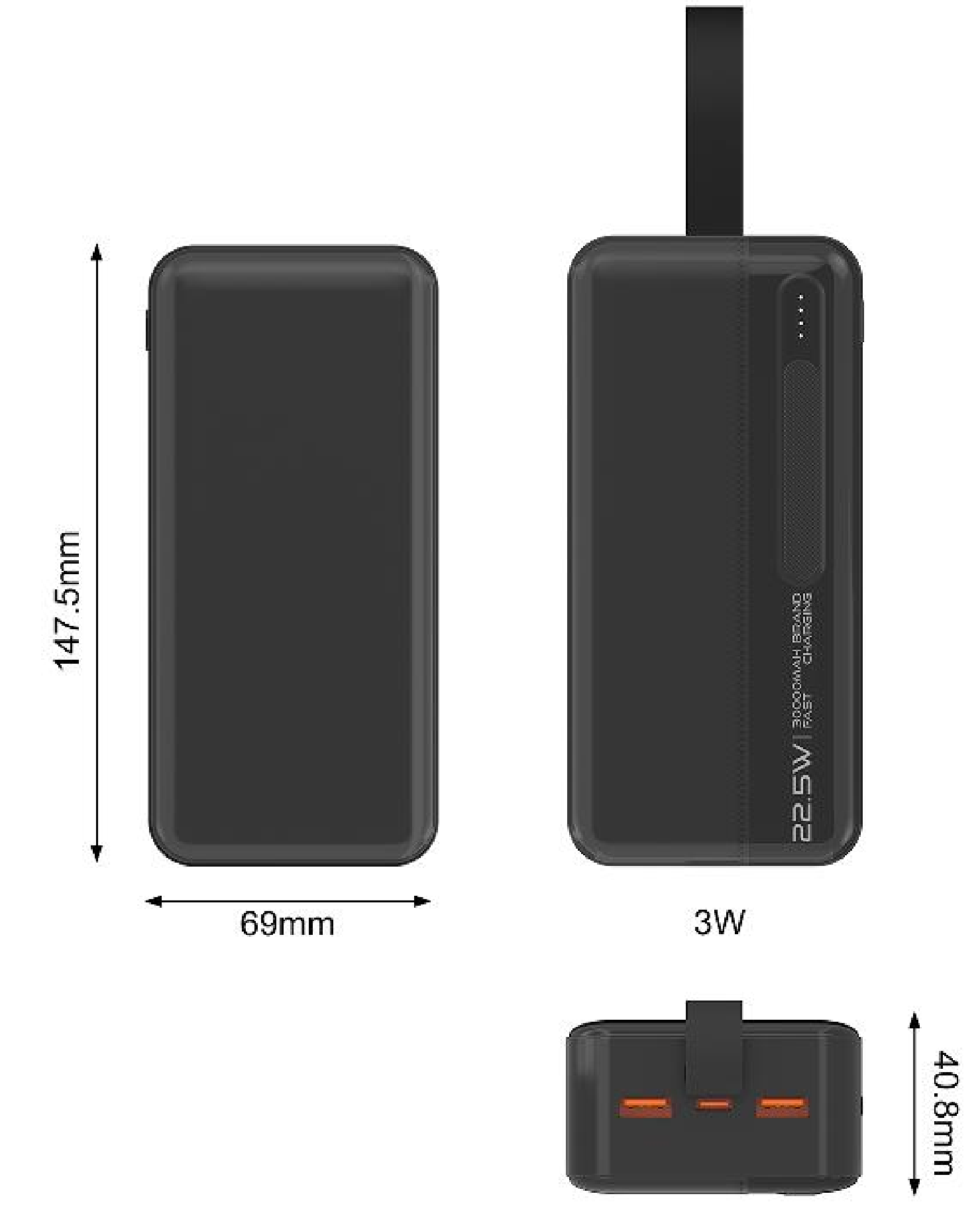 CW-094QC 22.5W 30000mAh Large Capacity Super Fast Charging Power Bank With Hand Strap