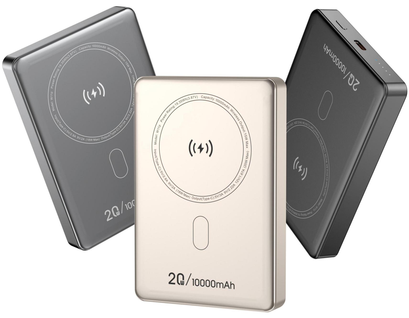 CW-W11PQ 5000mAh Aluminum Alloy Magnetic Wireless Power Bank