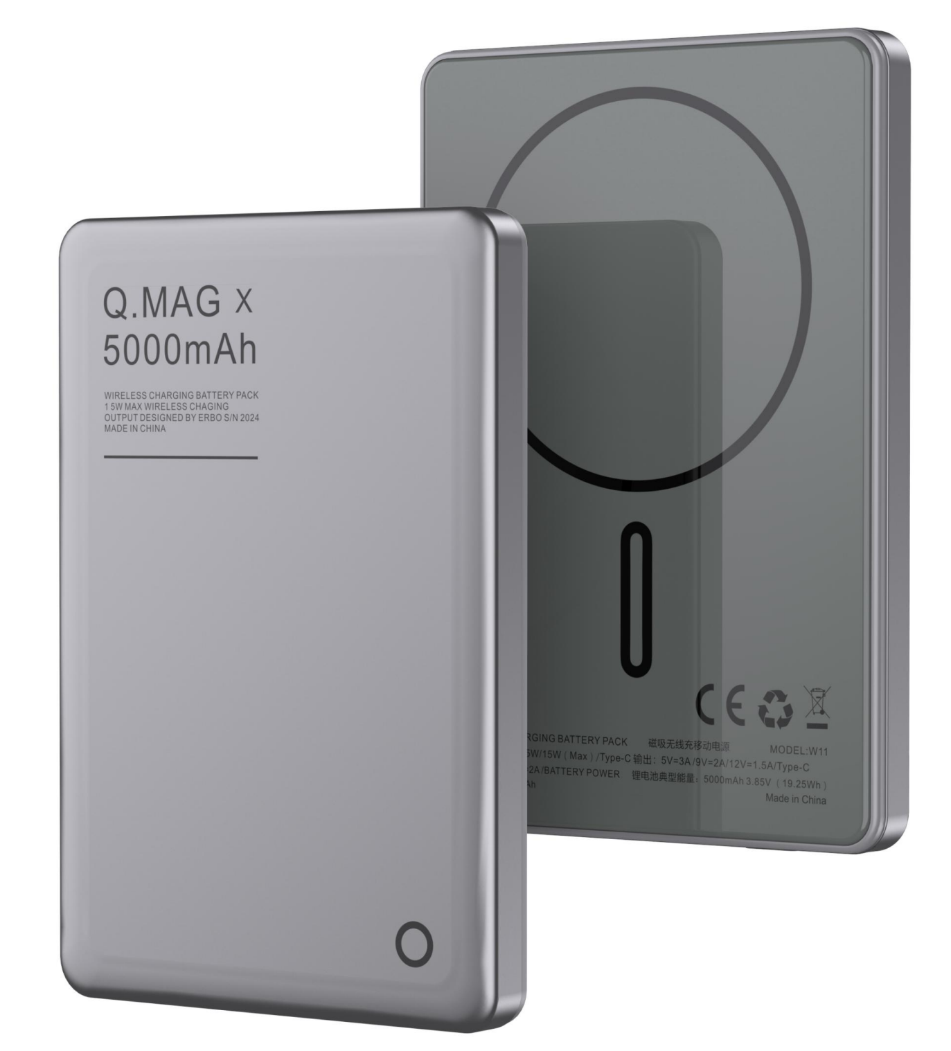 CW-W11Q 5000mAh Aluminum Glass Magnetic Wireless Power Bank