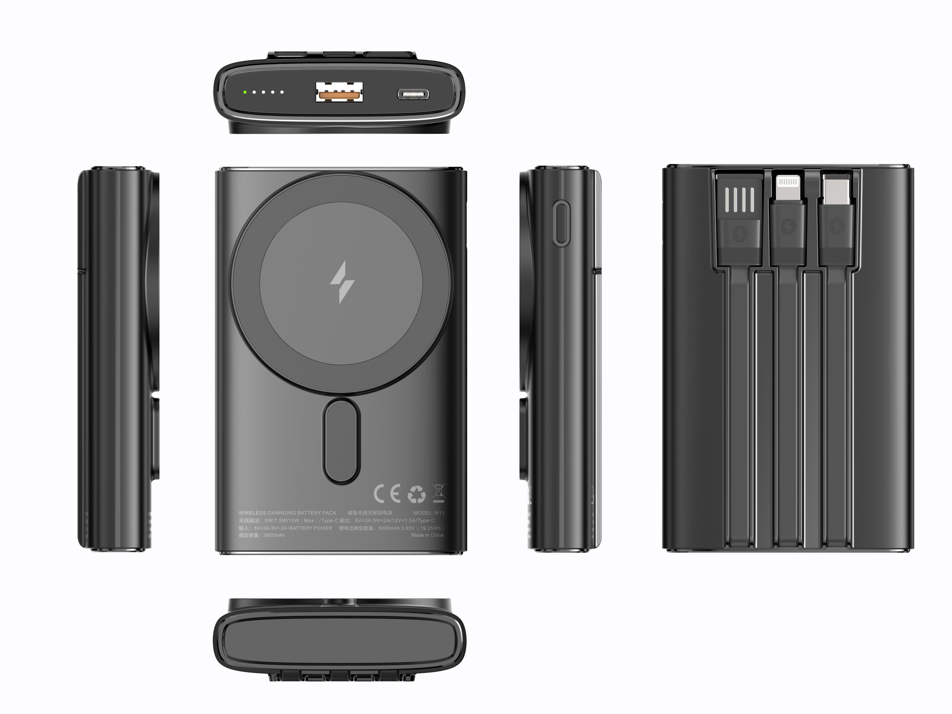 CW-HP1CP 10000mAh Built-in 3 Cables Magnetic Wireless Power Bank