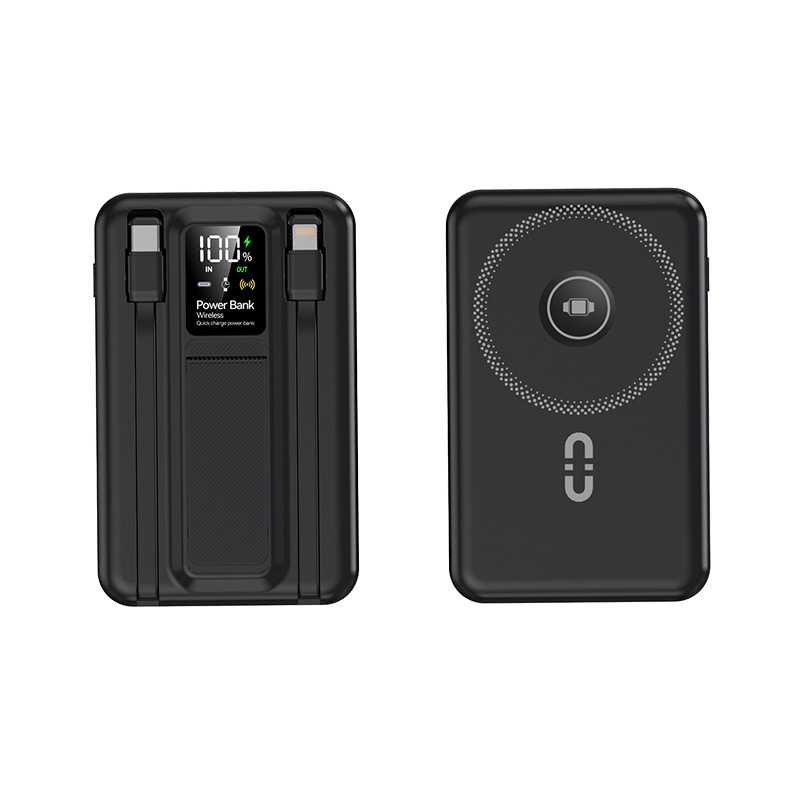 CW-1080M 10000mAh Wireless Charging Power Bank With Built-in Dual Cables & Digital Display