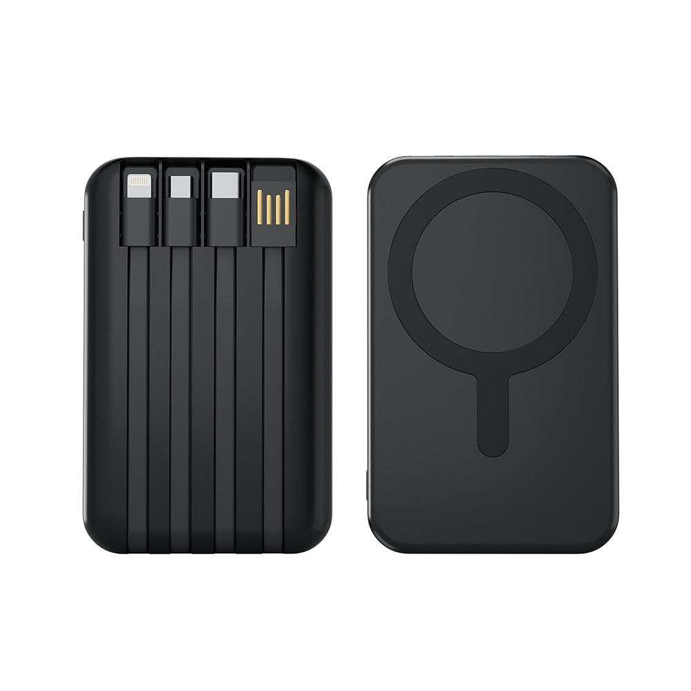 CW-K09 10000mAh Magnetic Wireless Power Bank With Built-in 4 Cables