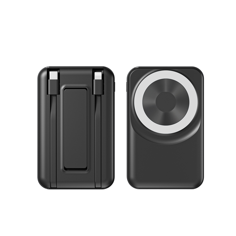 CW-K10 10000mAh Magnetic Wireless Power Bank With Built-in Dual Cables & Foldable Stand