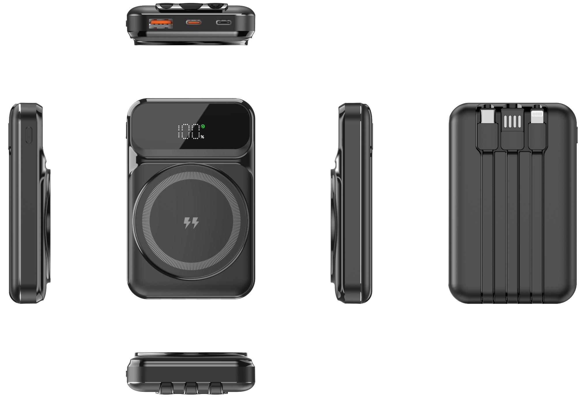 CW-H28CB 10000mAh Built-in Cables Magnetic Wireless Charging Power Bank