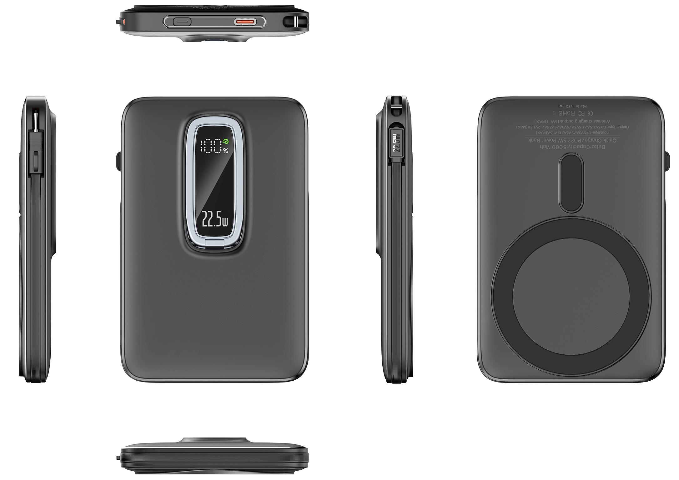 CW-H43AB 5000mAh Built-in Cable Magnetic Wireless Charging Power Bank