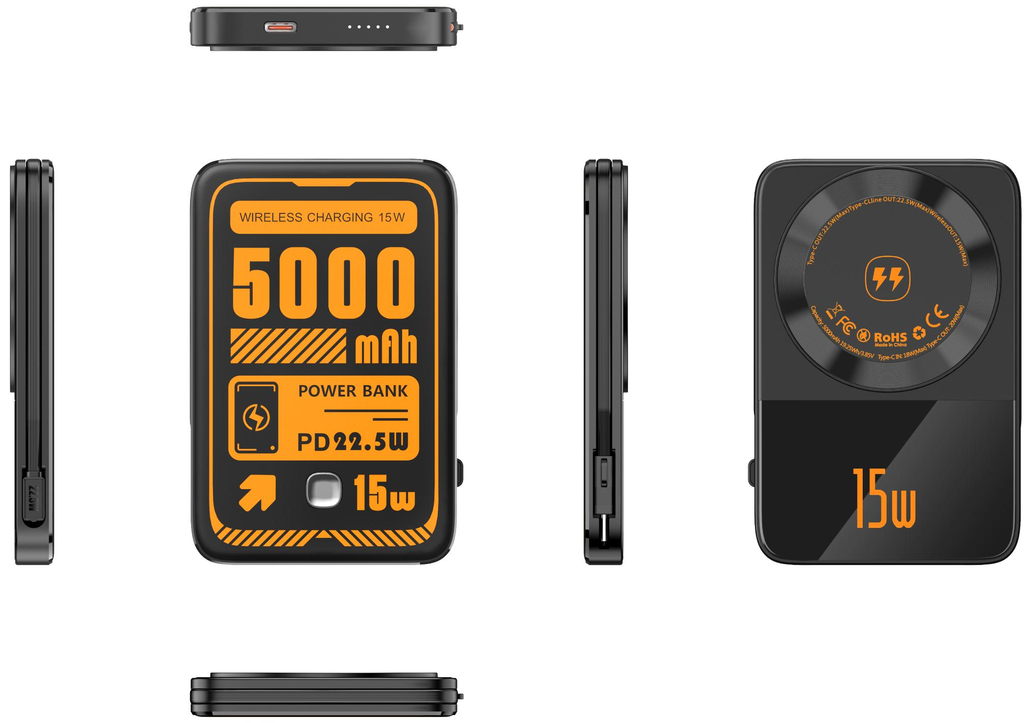CW-C1B 5000mAh Built-in Cable Magnetic Wireless Charging Power Bank