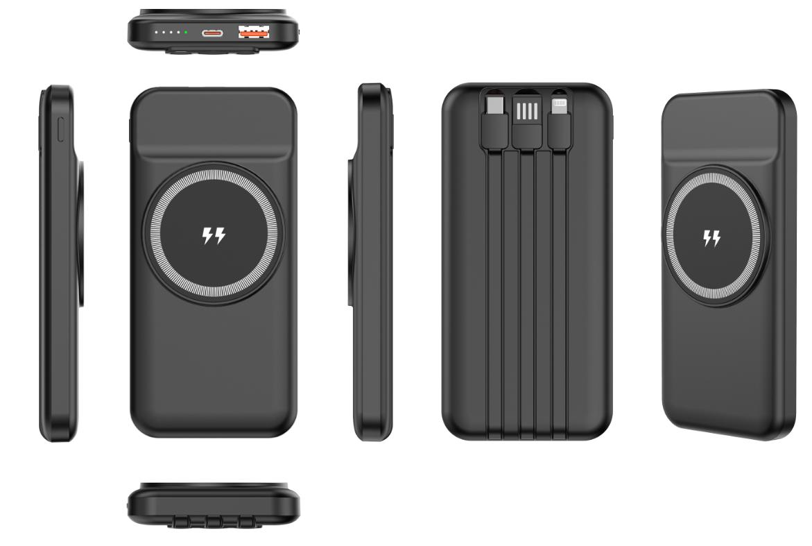 CW-P3CB 10000mAh Built-in 3 Cables Magnetic Wireless Charging Power Bank