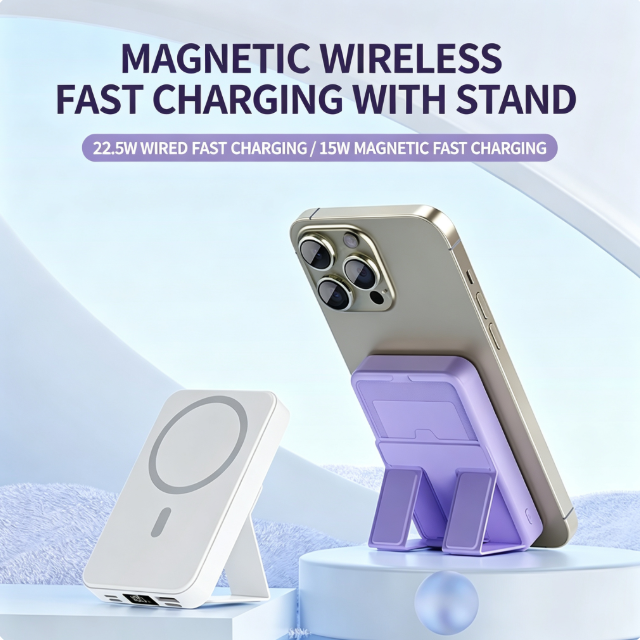 CW-W014T 10000mAh Magnetic Wireless Power Bank With Foldable Phone Stand